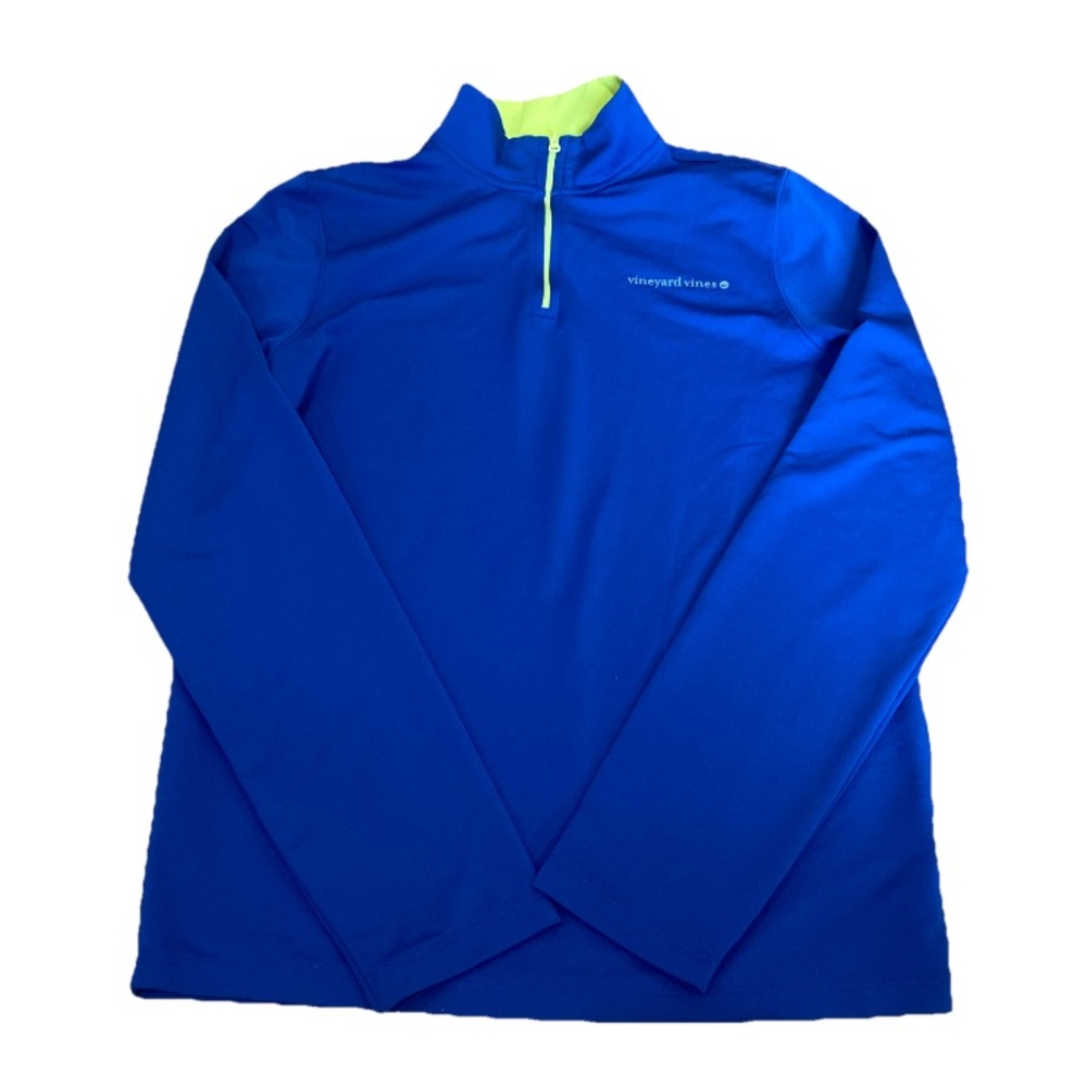 Vineyard Vines 1/4 Zip Blue/Neon Green Performance Pullover Jacket Boys Large